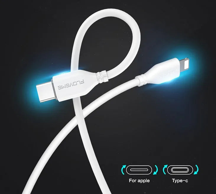 White USB-C to Lightning charging cable with MFi certification for Apple devices