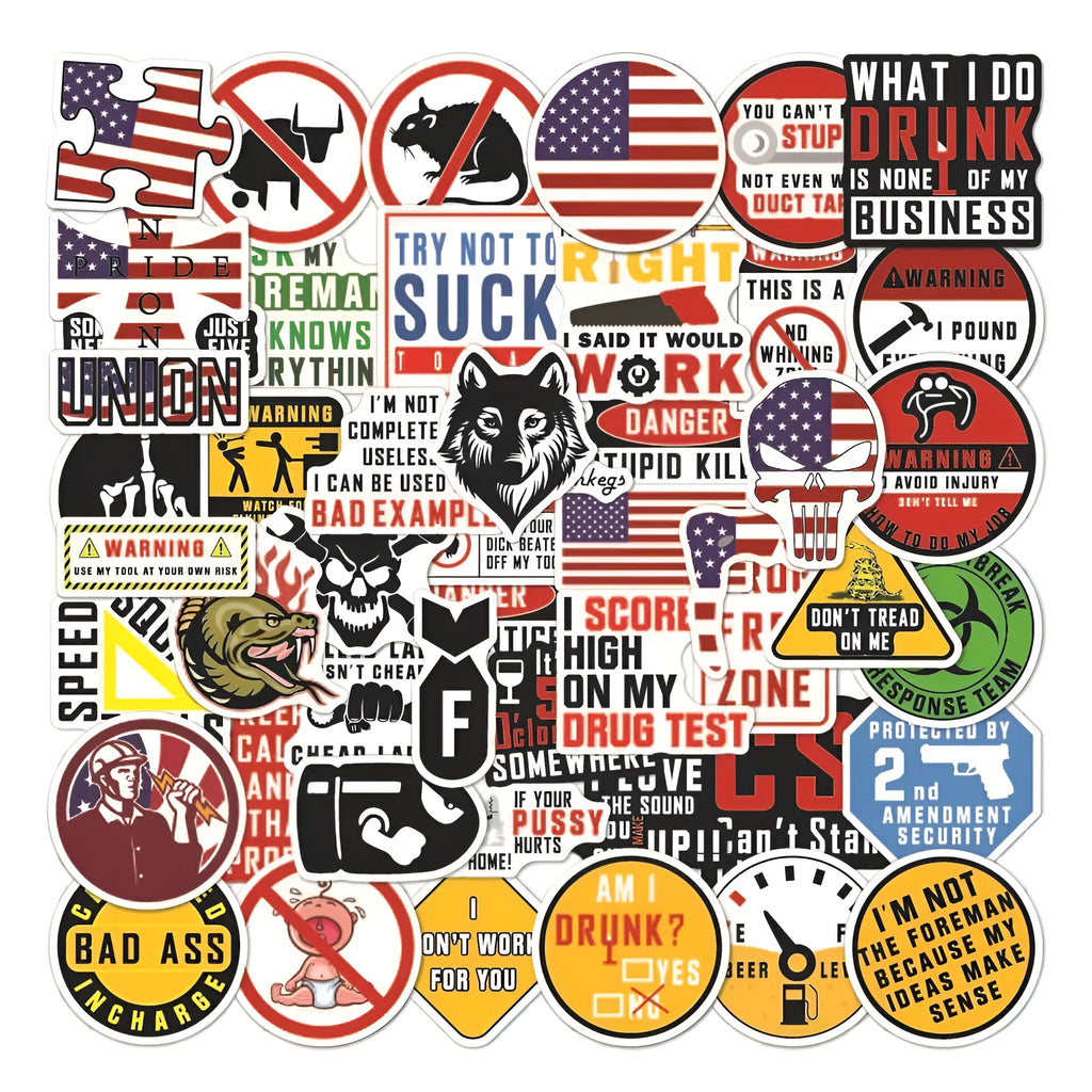 50 pack waterproof warning stickers for motorcycle helmets with bright film coating