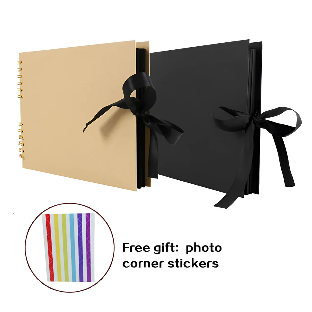 Handmade DIY spiral coil photo album with kraft paper or black cardboard cover