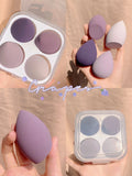 Makeup egg box with 4 synthetic sponge eggs in Grape, Mango, Mint, and Peach colours