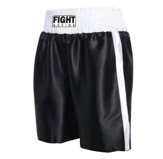 Boxing shorts with elastic waistband and side stripes in various colour combinations for kick boxing training