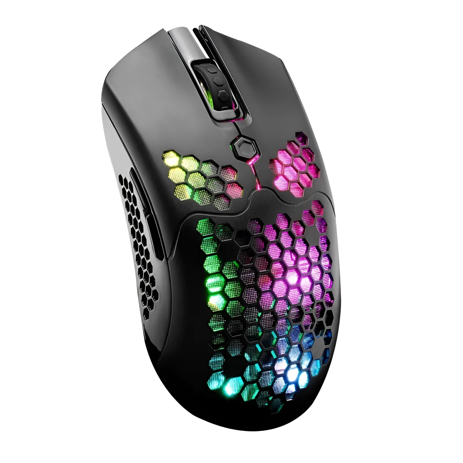 Free Wolf X2 wireless RGB gaming mouse in multiple colours on a desk.
