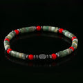 Bohemian style bracelet with cylindrical natural stone beads on an adjustable string for men.