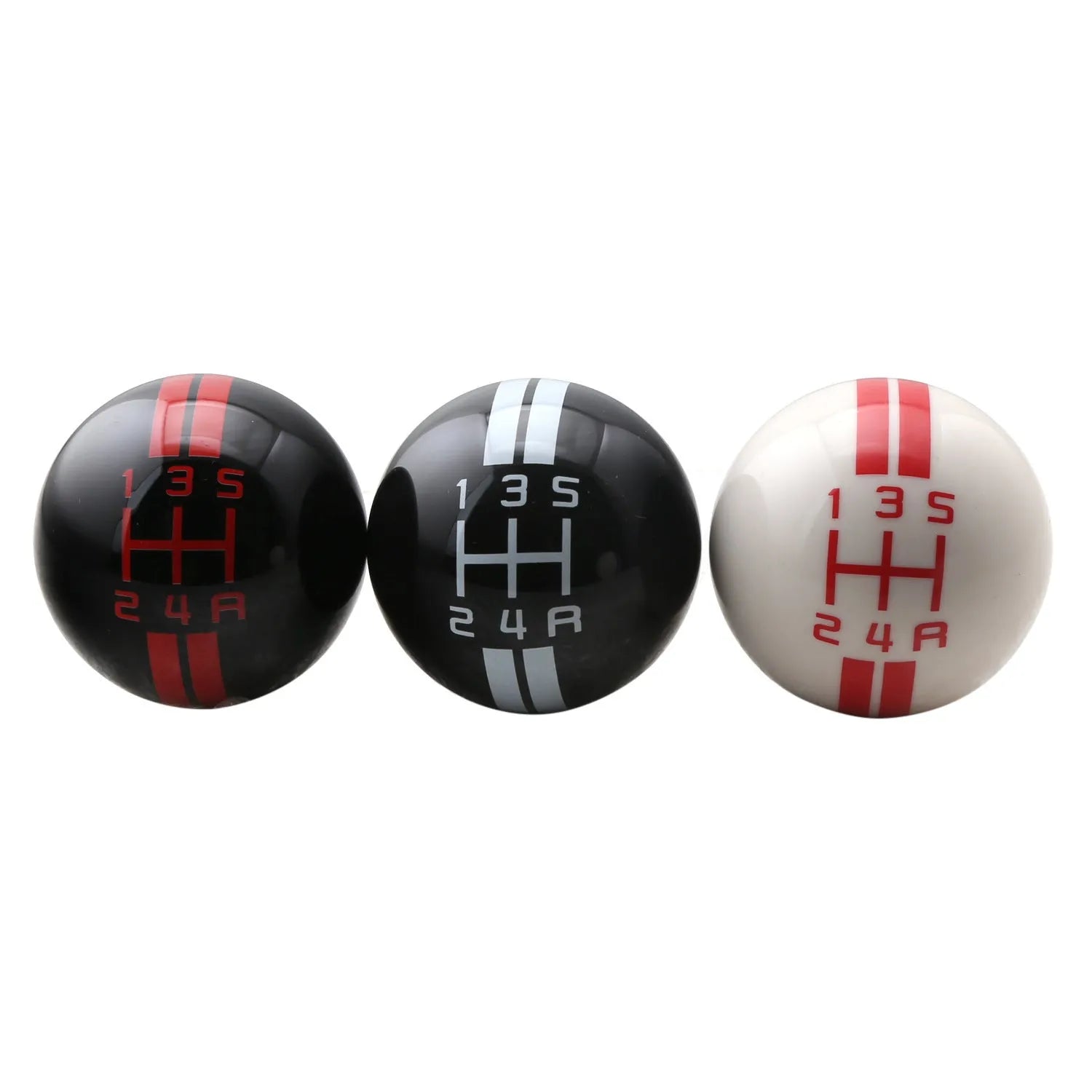 Universal black acrylic 5-speed car gear knob with red numbering and fitting screws