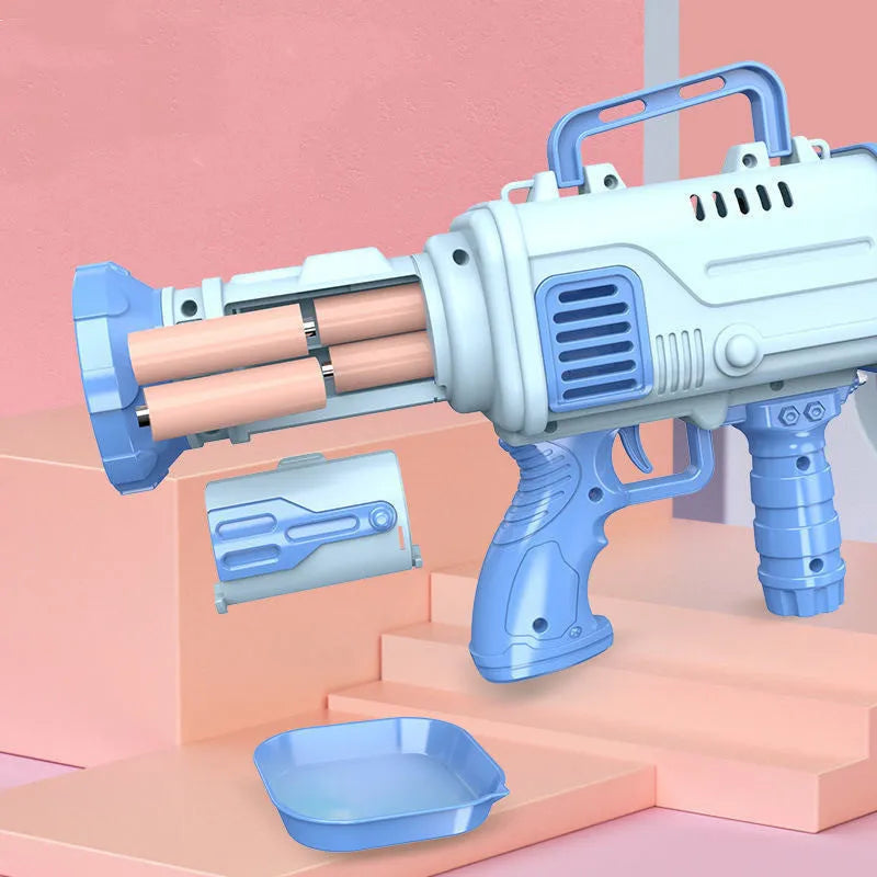 32 holes bazooka style electric bubble gun toy in cherry powder or sky blue colour with illuminated effects
