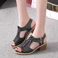 Women's black retro sandals with a side zipper and a mid-height beef tendon sole.