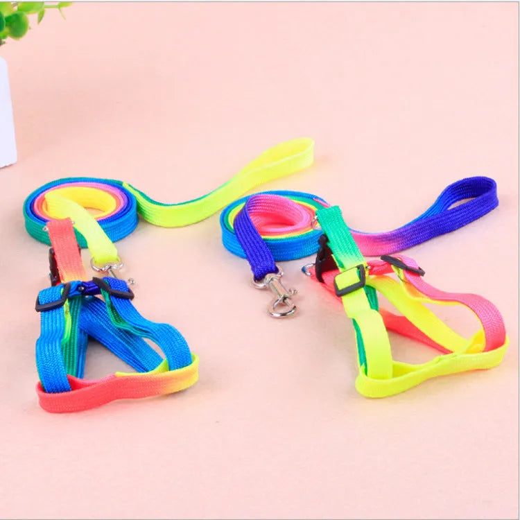 Colourful nylon chest-type dog leash with 120cm pull strap and 1.0cm width, sized for 25-40cm bust.