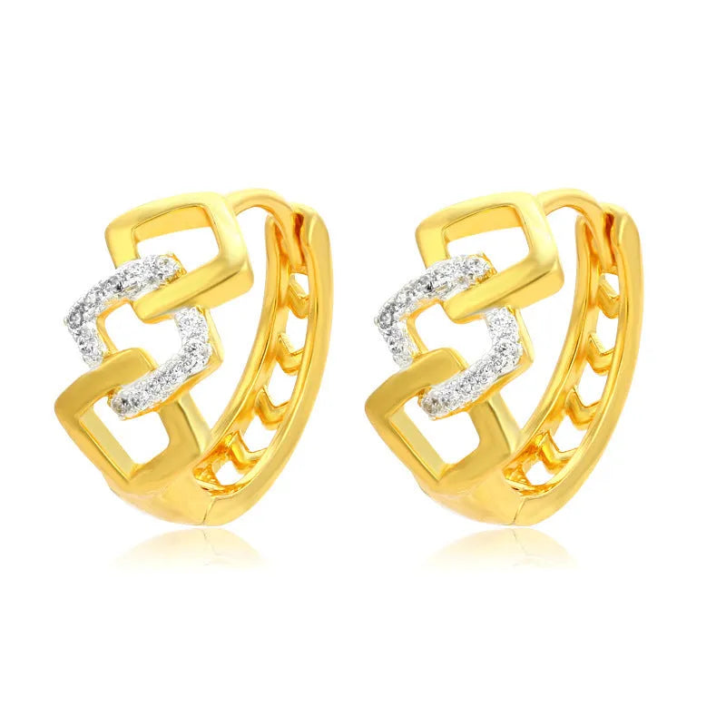 Gold tone geometric hollow-out drop earrings with colour separation clip design