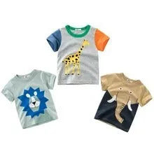 Children's cotton t-shirt with green lion print, showing size label for 120cm.