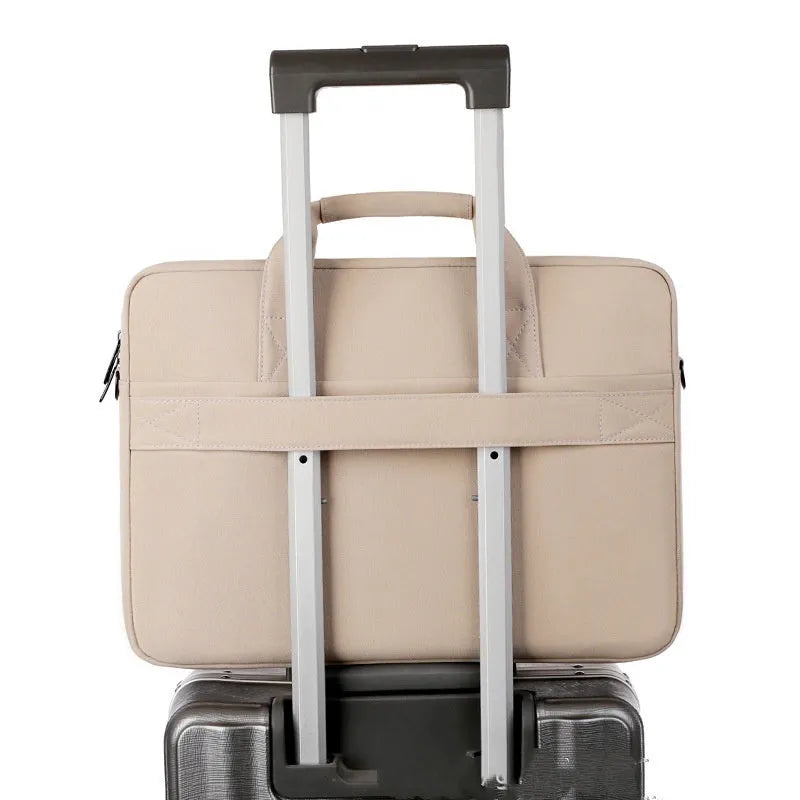 Polyester full airbag shockproof computer bag in Oxford cloth, solid colour, for 14 inch laptop, black or brown option