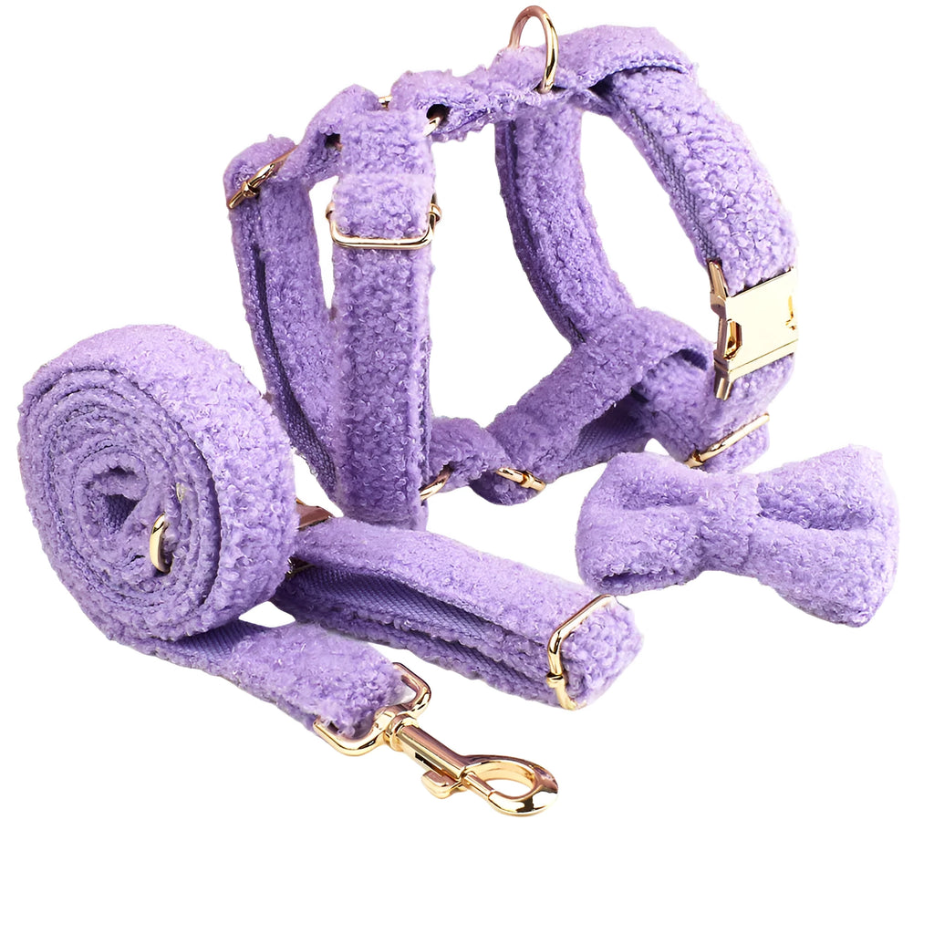 Purple fabric dog collar leash vest bow four-piece set for small dogs