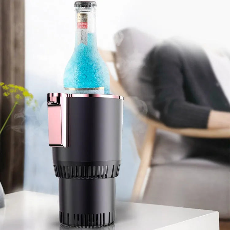Smart hot and cold cup car fridge in purple gold with aluminium interior and 12V plug