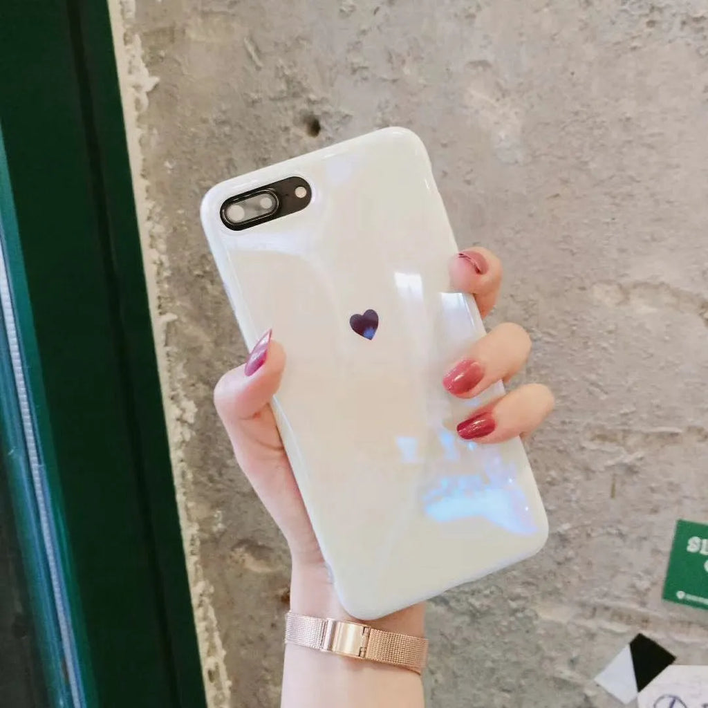Transparent iPhone case with blue light style pattern showing through clear back cover