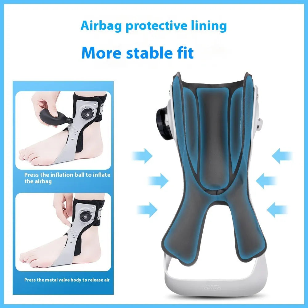Grey ankle support brace with button fastening and airbag design for training and rehabilitation