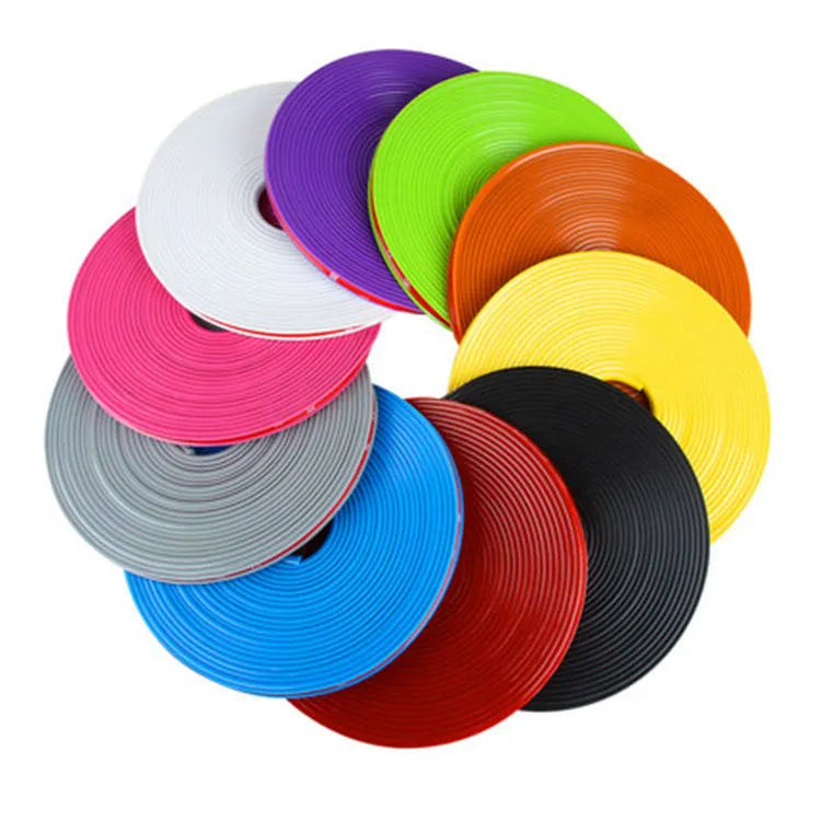 8m PET wheel rim protector strips in ten colours with 3M adhesive tape for alloy rims up to 22 inches