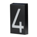 Solar powered outdoor house number light with white LED illumination and weatherproof construction
