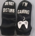 Cotton dispensing socks with 3D letter print, shown in black, blue, and white, with short, medium, and long tube lengths