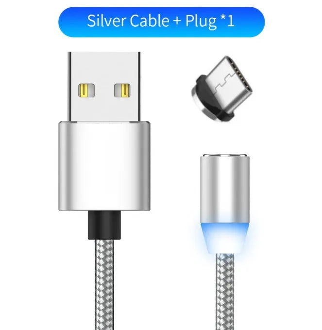 YBD 1 metre magnetic LED charging cable with cotton yarn weave and black aluminium connector
