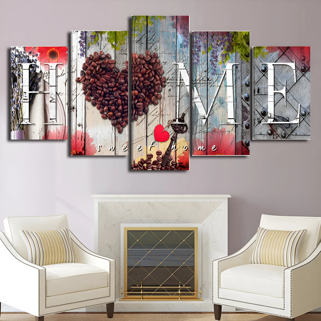 Red oil painting decoration board set showing multiple unframed canvas panels in varying sizes