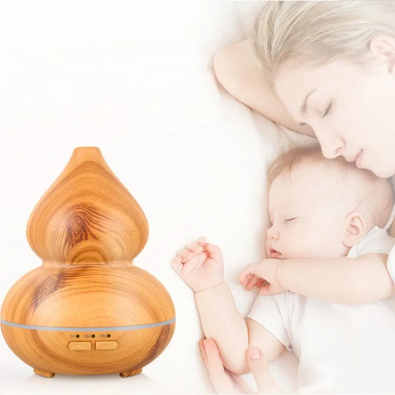 Gourd type wood grain 150ml ultrasonic aromatherapy humidifier with nano mist and silent operation