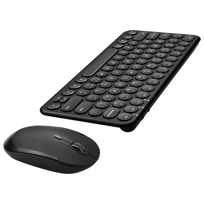 Ultra-thin wireless keyboard and mouse set in white with USB receiver and keyboard film.