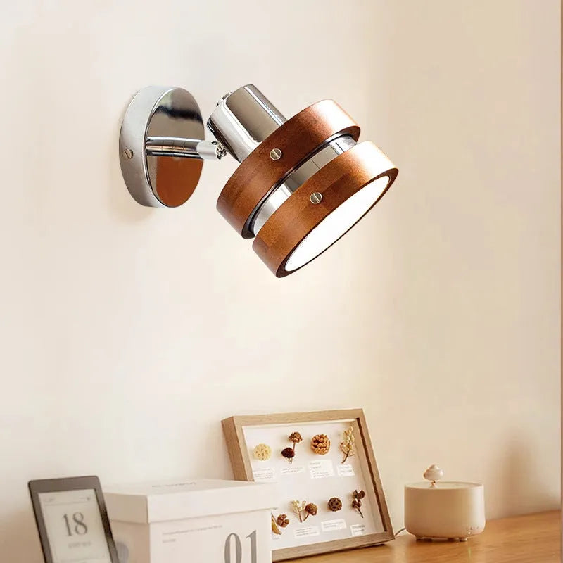 Nordic style indoor wall lamp with a walnut-colour metal shade