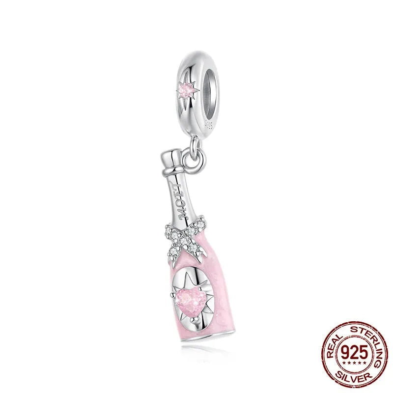 Champagne S925 sterling silver pendant bead with drip oil finish, 2.3cm height, 0.45cm aperture