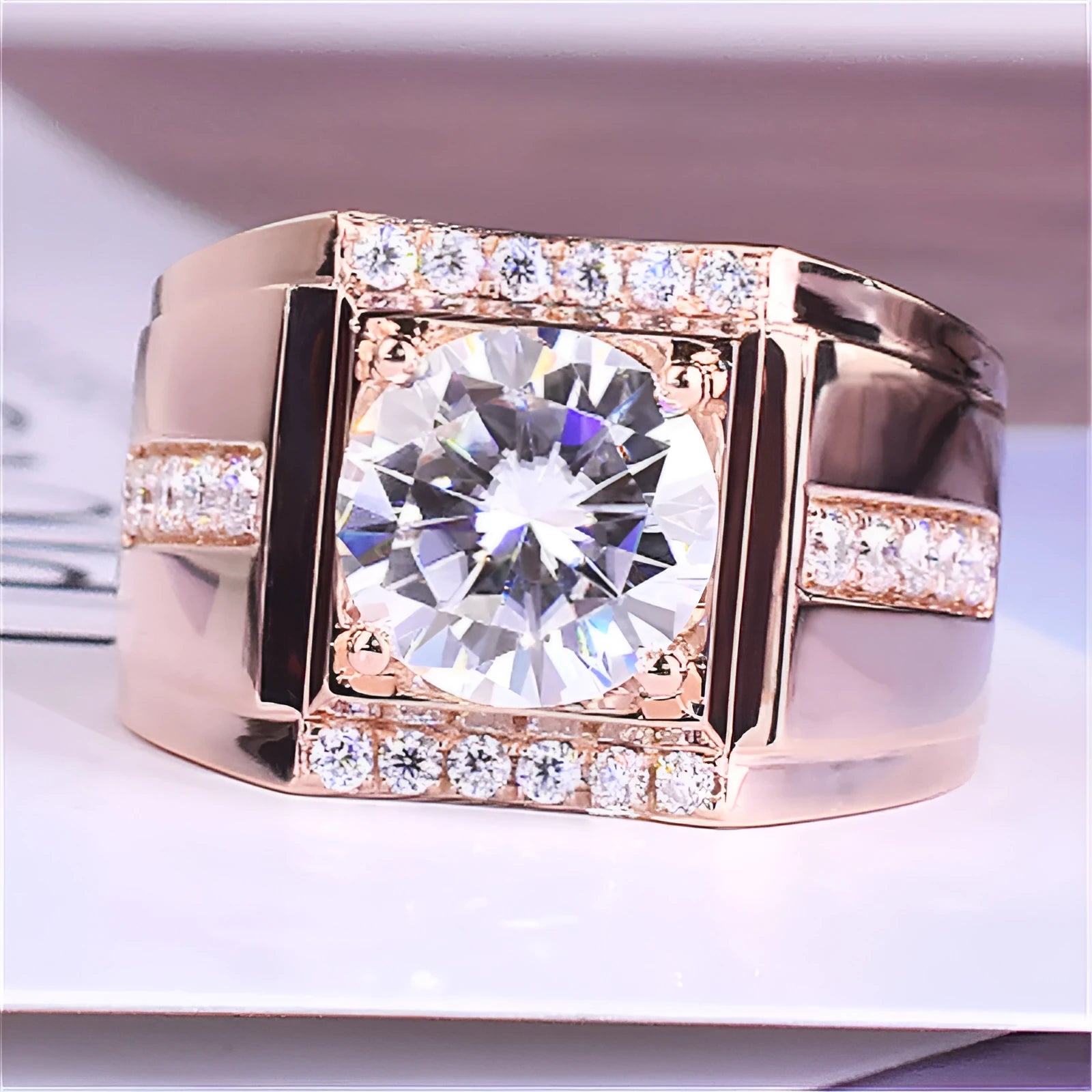 Men's adjustable copper ring with electroplated finish in rose gold, gold or platinum colour