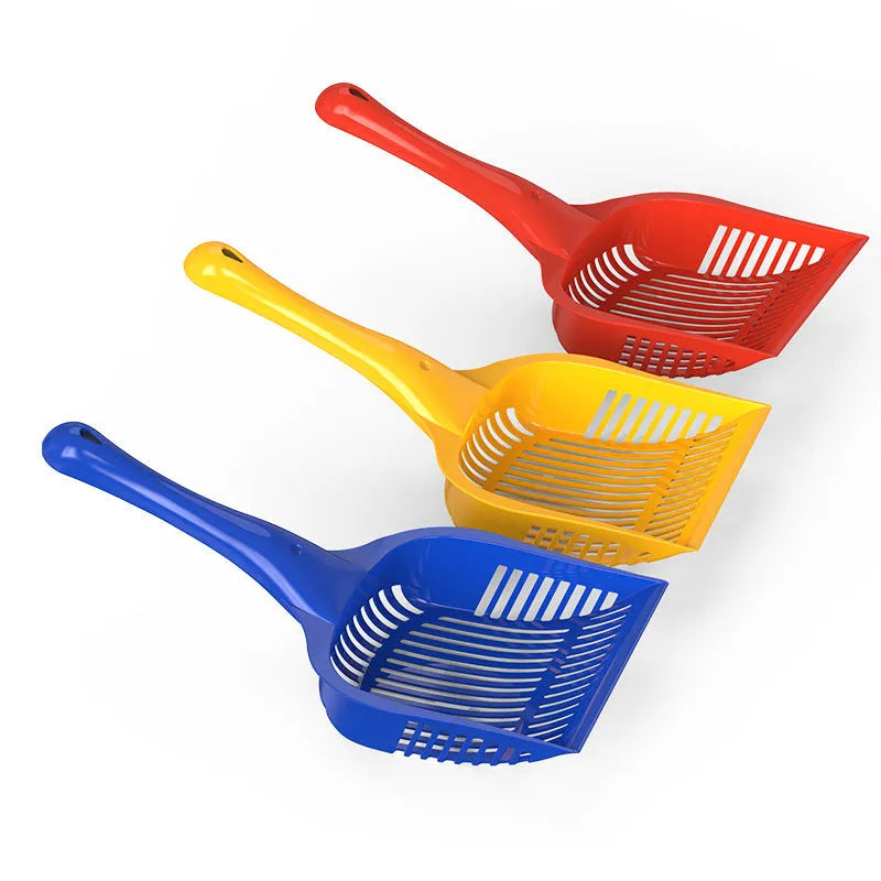 PP plastic cat litter scoop in red, yellow or blue colour, showing small and medium size options