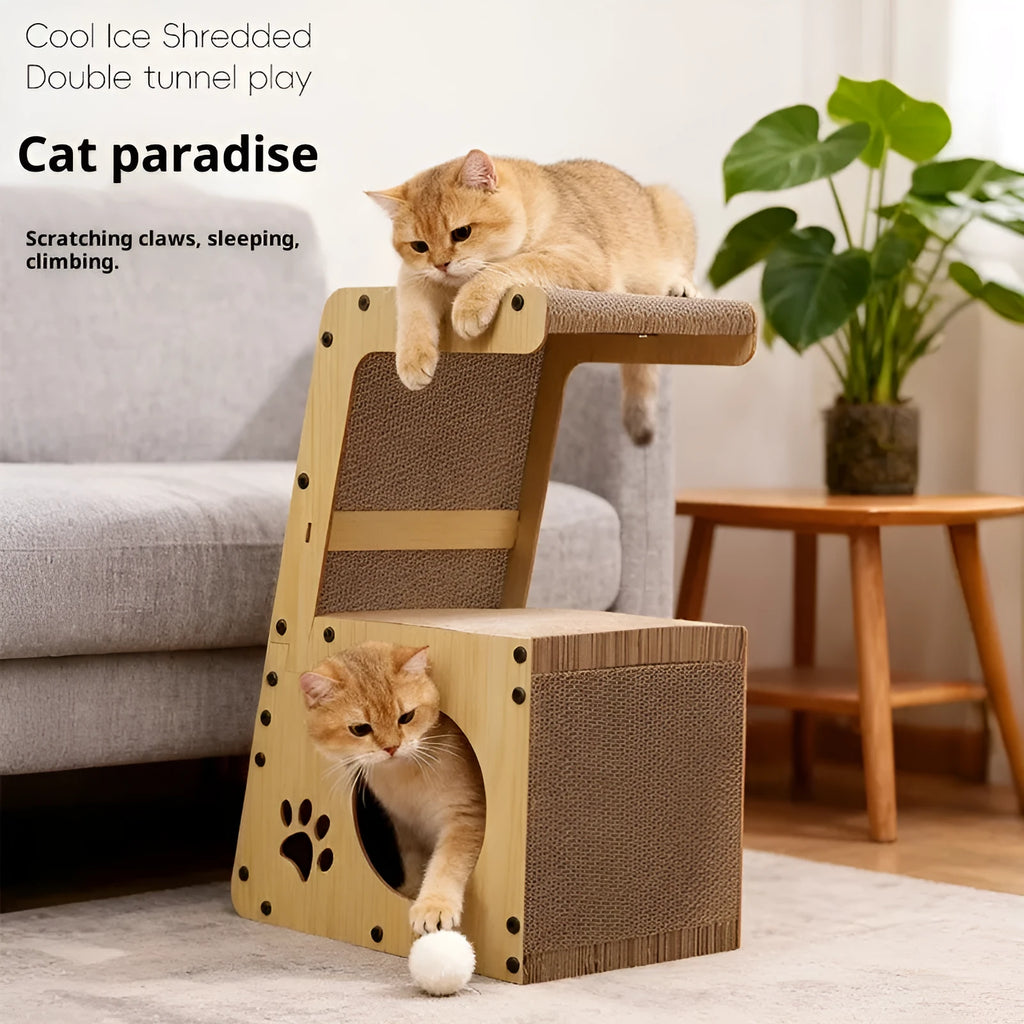 All-in-one corrugated paper cat scratcher and bed with MDF frame, simple style, and replacement core option