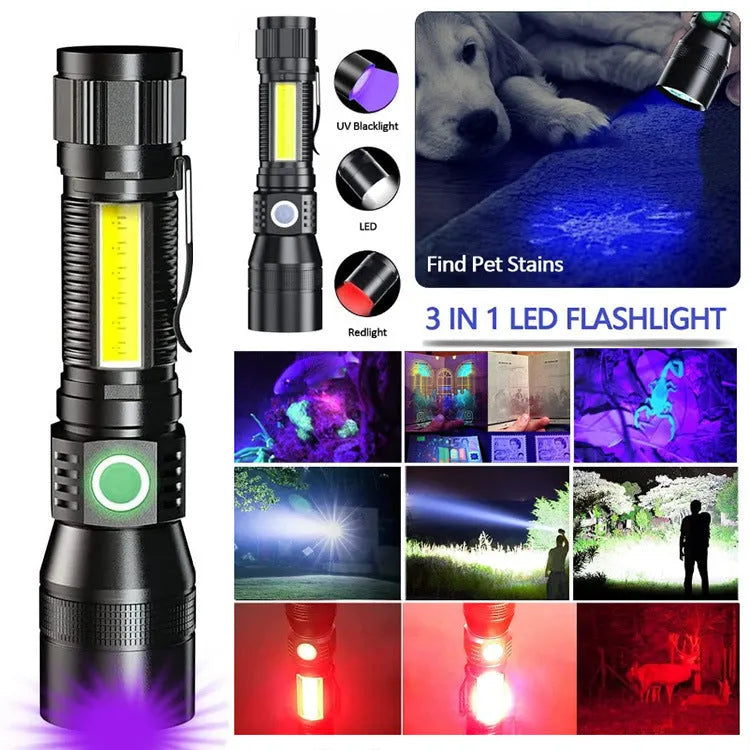 Multifunctional magnet USB charging strong light focusing flashlight in aluminium alloy