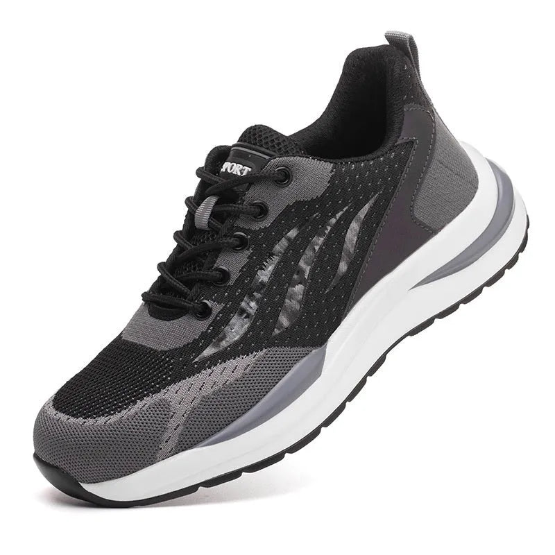 Men's black grey insulated safety shoes with plastic toe cap and lace-up front