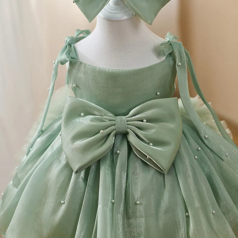 Large trailing mesh children's dress in MHA076 Green, polyester fabric, sizes 80cm to 160cm