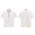 Men's black square collar polo shirt with embroidery sequin detailing on front