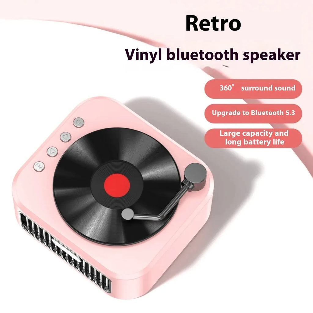 Retro jukebox Bluetooth speaker in sunset pink with USB power, voice prompts, and card insertion