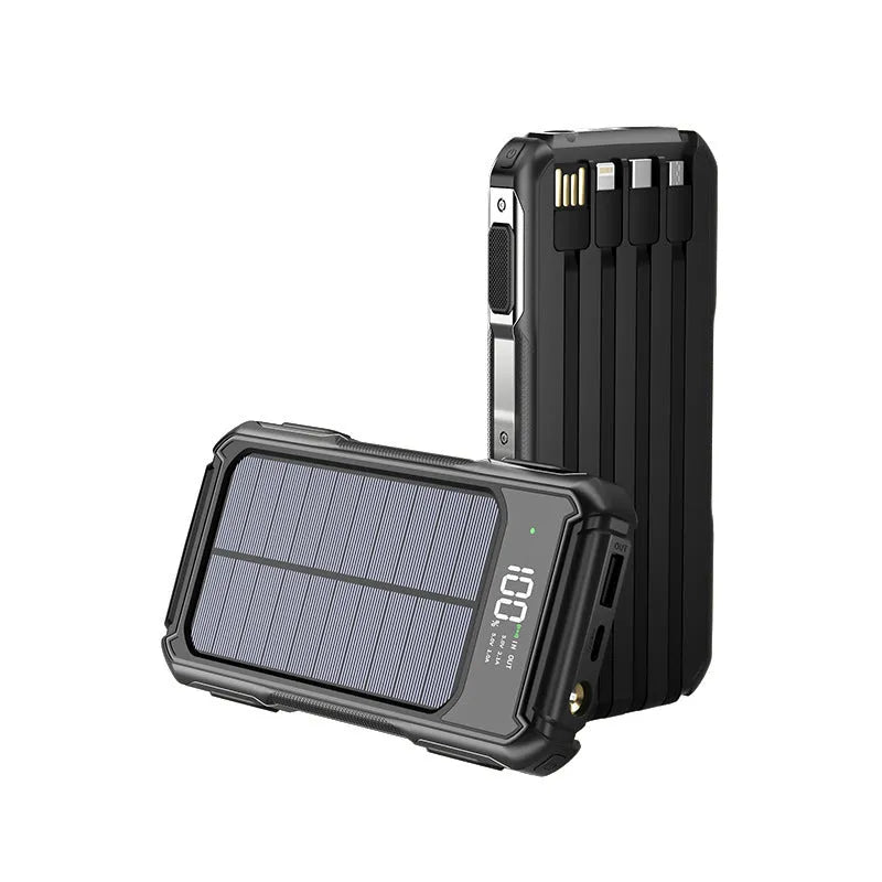 Military-grade portable power bank in black, green, or orange, showing compact size and high capacity.