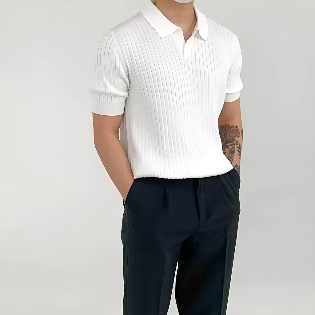 Men's cotton blend solid colour loose fit polo shirt in white with half sleeves