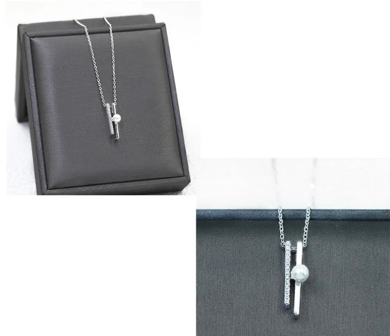 Silver pendant necklace for women with vertical pattern beads in white gold colour