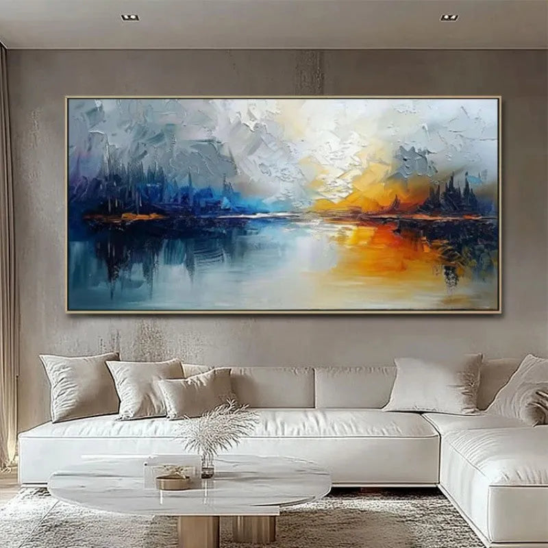 Abstract modern horizontal handmade oil painting on canvas, large wall art for living room or hotel