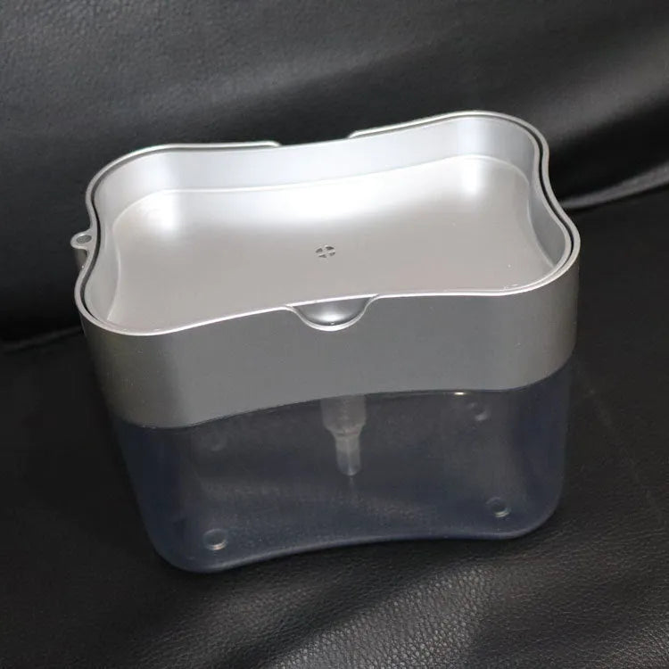 BPA-free plastic kitchen soap dispenser in black, grey, pink, or silver colours on a countertop.