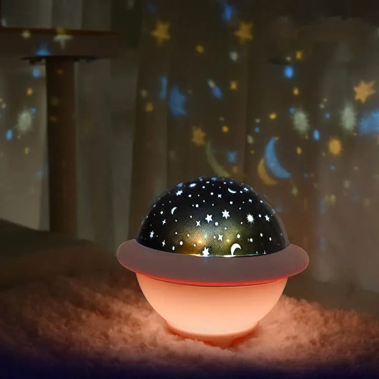 UFO-shaped starry sky projection night light in choice of colours with plastic construction