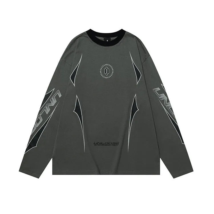 Men's grey cotton sweatshirt with drop shoulders and a white letter print on the chest.