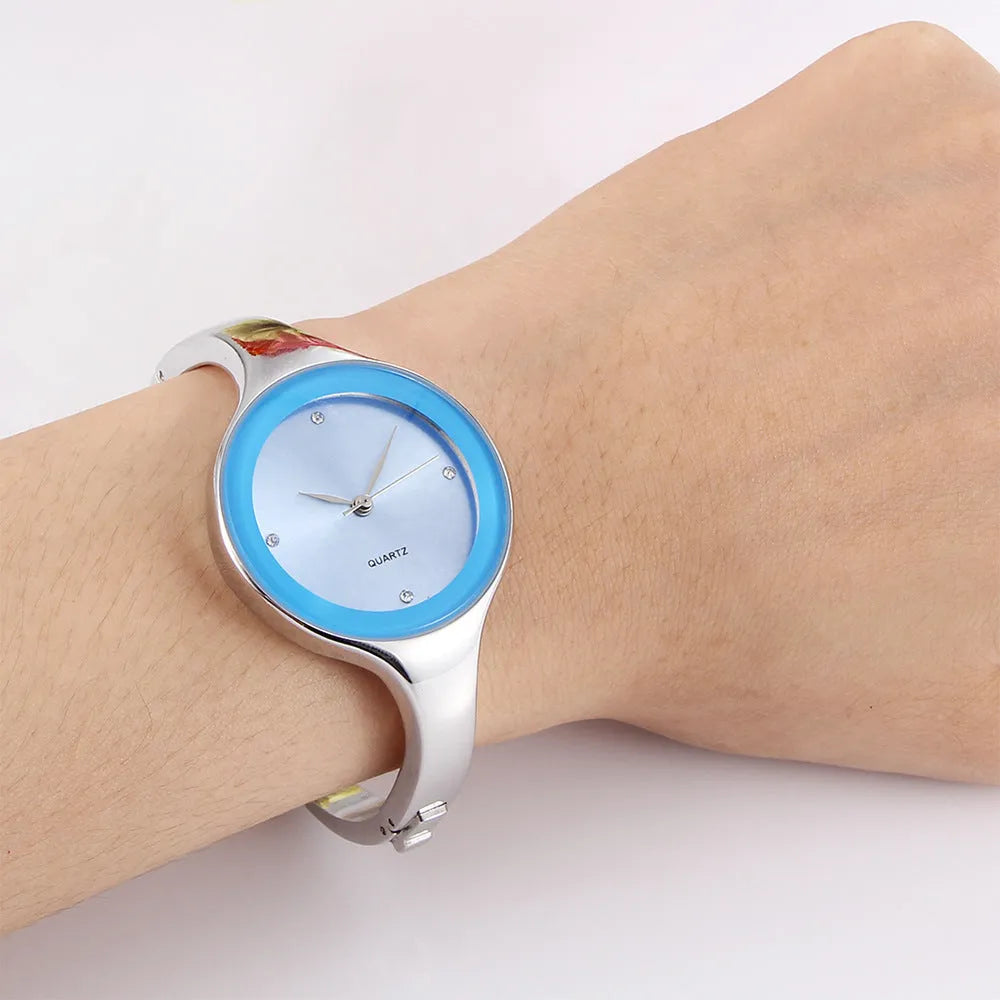 GEEKTHINK women's round bracelet watch with white dial, 38mm alloy case, mineral glass mirror, pointer display