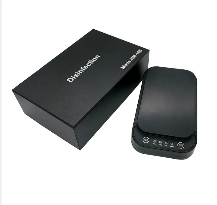 Blue and white portable ultraviolet disinfection box for mobile phones with aromatherapy function.