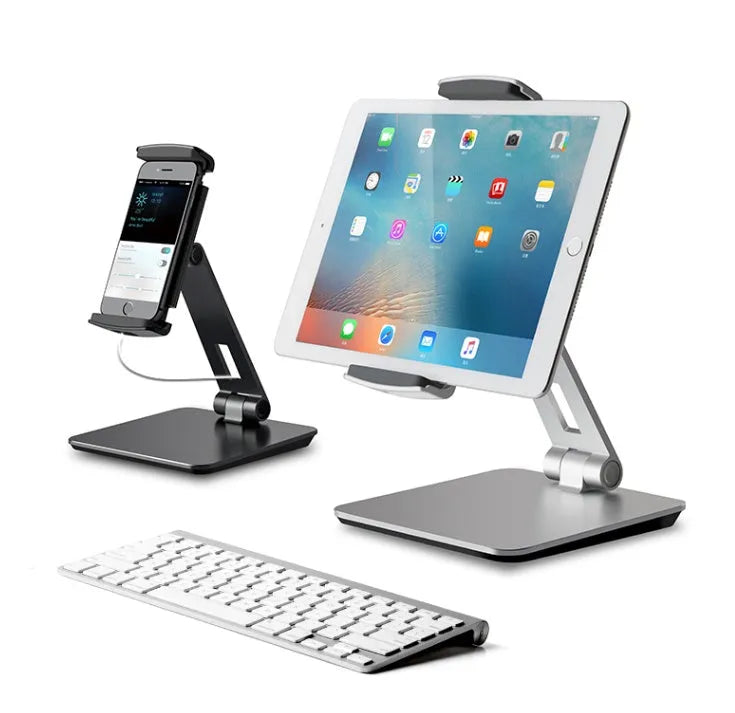 Folding aluminium desktop phone and tablet stand with 360-degree rotation