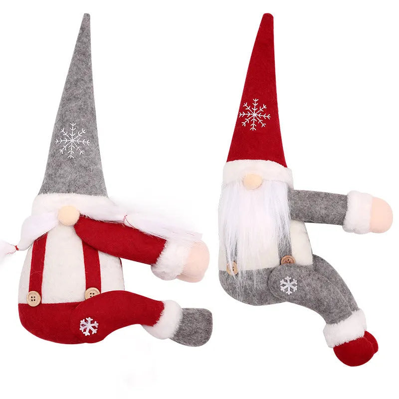 Fabric curtain buckle forest old man side hugging design with snowflake hat and beard 51x22cm