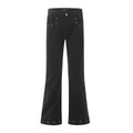 Straight-leg cotton jeans on a hanger, showing mid-waist fit, zipper fly, and horn-style leg opening.