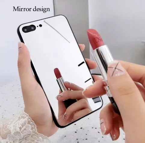 Black phone case for iPhone with a reflective mirror surface on the back.
