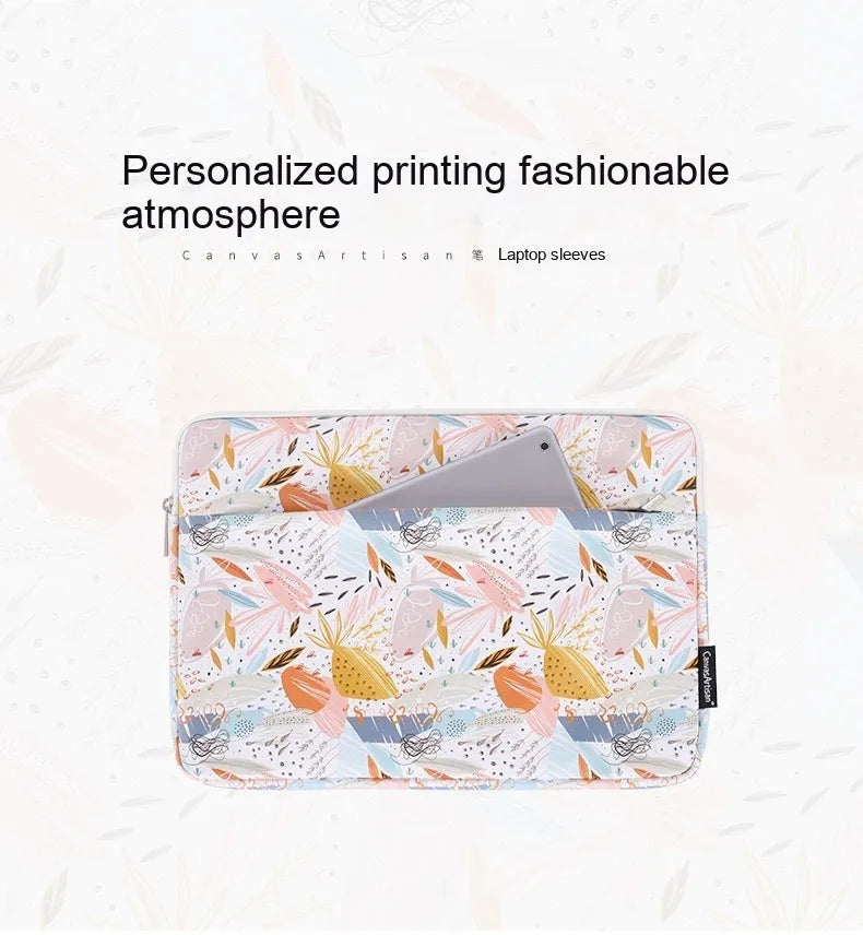 White waterproof PU leather laptop inner sleeve for a 14-inch computer on a table.
