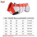 Waterproof reflective winter coat for large dog in red colour with fleece lining